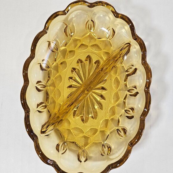 MCM Anchor Hocking Fairfield Amber Glass Oval Divided Relish Dish 7" Long - Picture 2 of 10